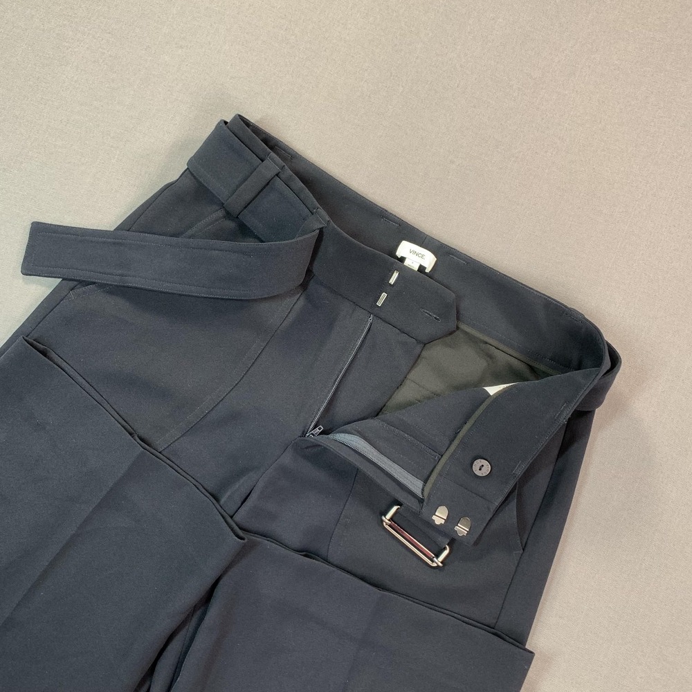 Vince Pants Womens 4 Navy Crepe Cropped Wide Leg Belted High Rise Culotte 30x23